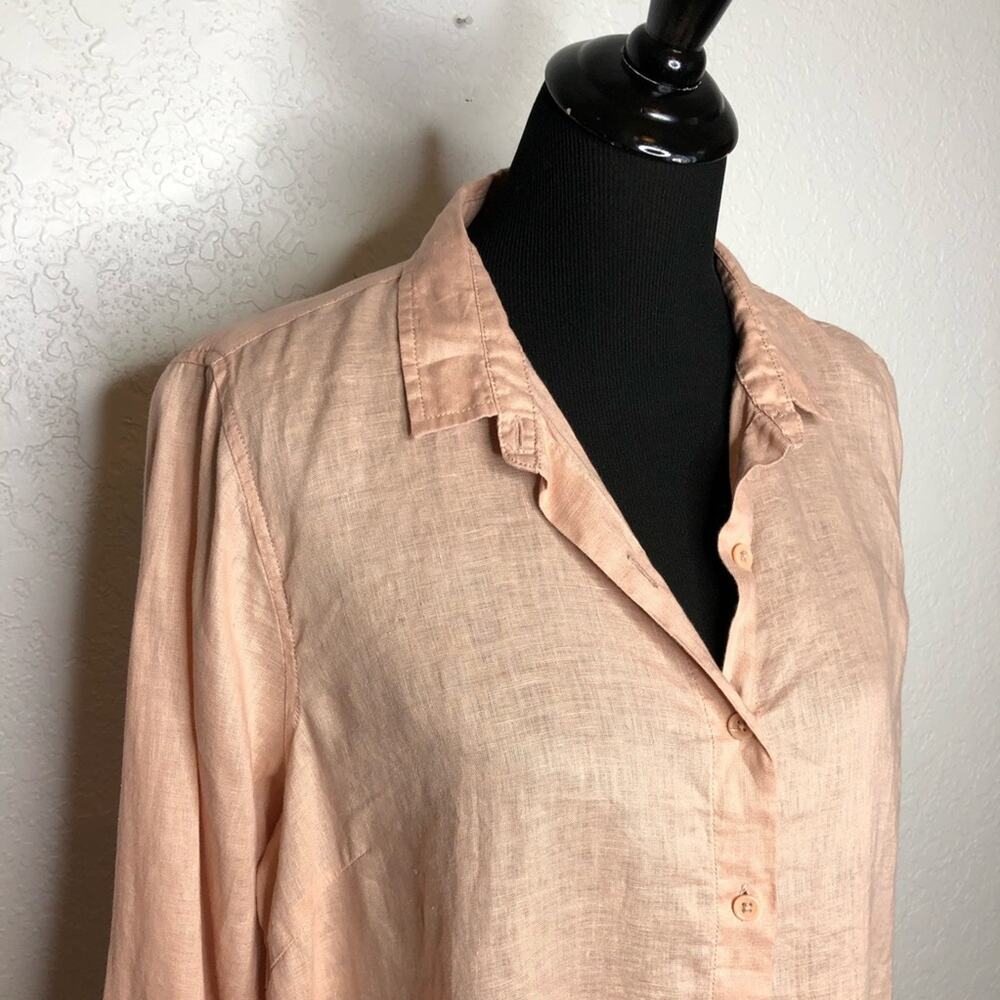 Garnet Hill light orange linen button down tunic top size Petite Large PL - Picture 2 of 14